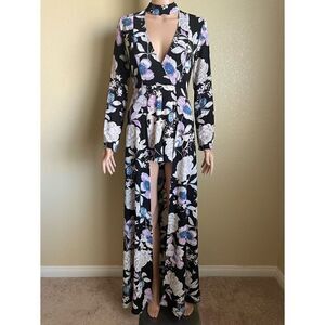 L’atiste Maxi Romper Black Purple Floral Playsuit Size S